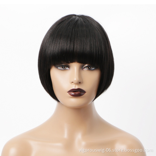 Silky Straight Bob With Neat Bangs Top Quality Amazon Products For Black Woman Cheap 100% Brazilian Human Hair Wigs